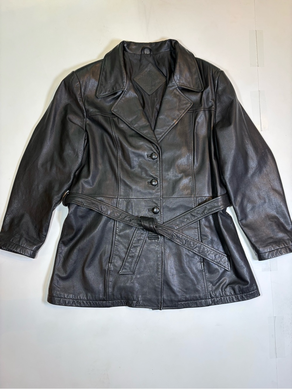 Jacqueline Ferrar W’s Classic Long Black Leather Belted Jacket